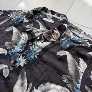 Tommy Bahama 100% Silk Mens Black Blue Hawaiian Camp Floral Shirt Tropical 2XL